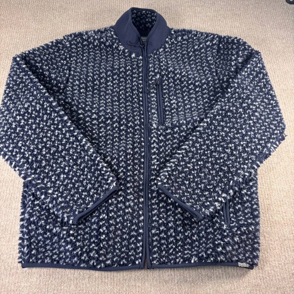 J.Crew Nordic Blue White Sherpa Fleece Full Zip Jacket Men's Size Large EUC